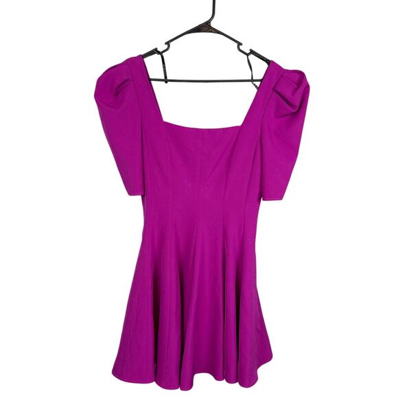 Black Halo Bambi Mini Dress Puff Sleeve Pleated Skirt Pockets Orchid Size 6 NWOT - Picture 2 of 10